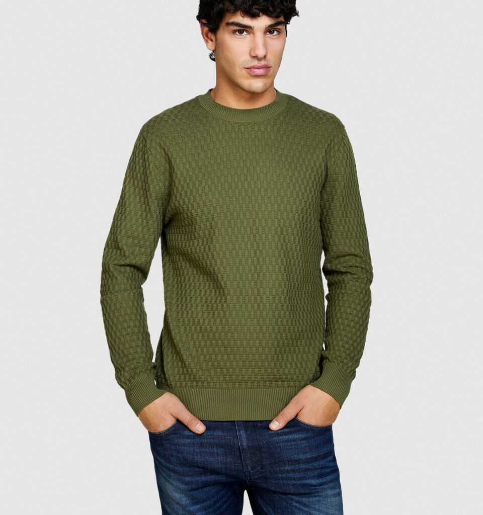 Solid colored sweater - men's crew neck sweaters - Military Green | Sisley image number 4